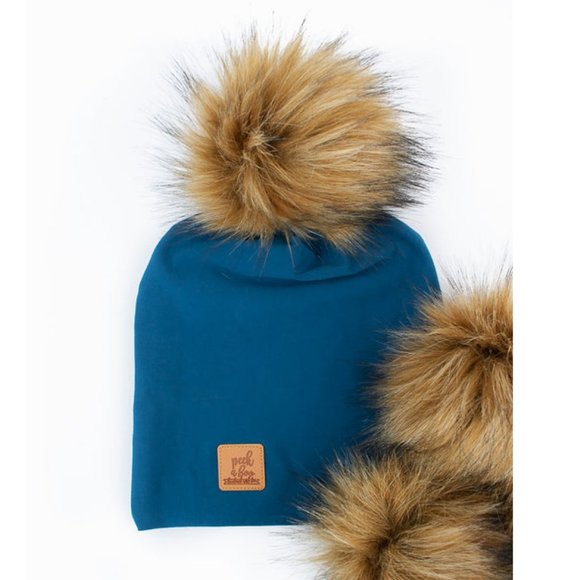 Peekaboo Homemade Petrol Blue Slouchy Beanie with Pompom - Picture 1 of 1